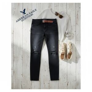 AMERICAN Eagle Black Distressed Skinny Jeans Sz. 12